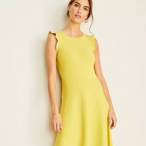 Ann Taylor Lemon Yellow Asymmetrical Ruffle Sleeve Dress
